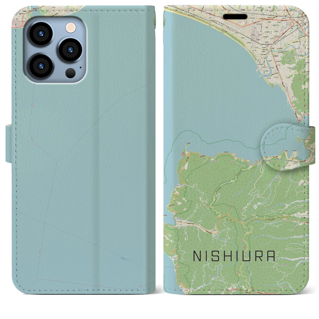 【西浦(静岡県)】地図柄iPhoneケース(手帳タイプ)ナチュラル・iPhone 13 Pro Max 用