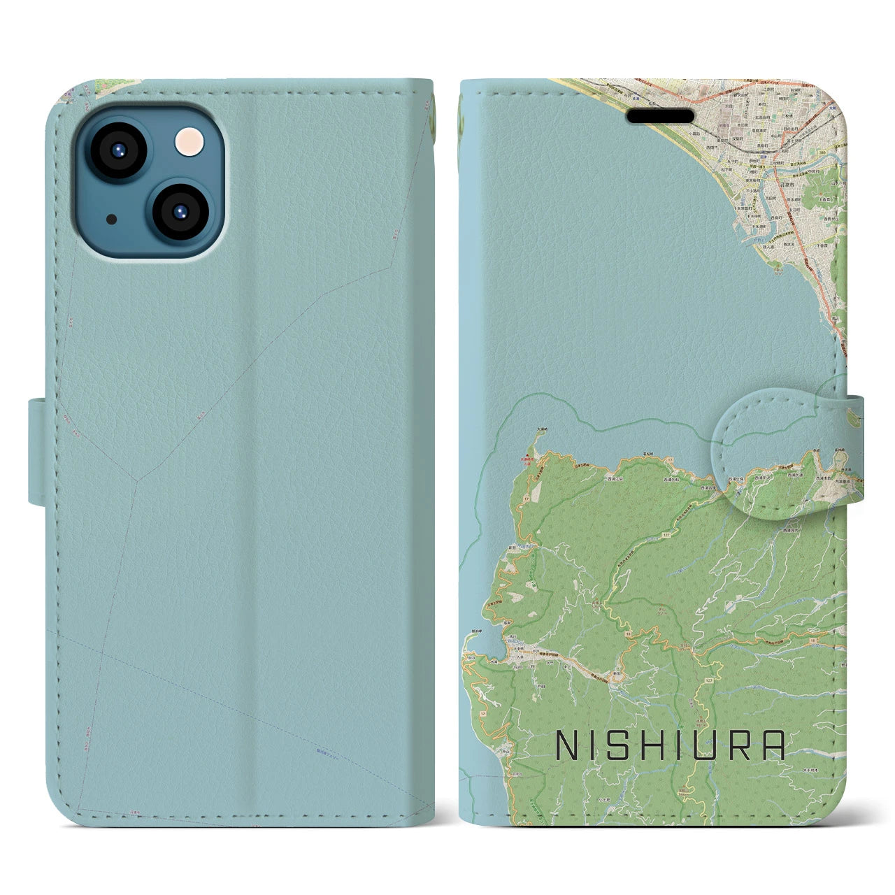 【西浦(静岡県)】地図柄iPhoneケース(手帳タイプ)ナチュラル・iPhone 13 用