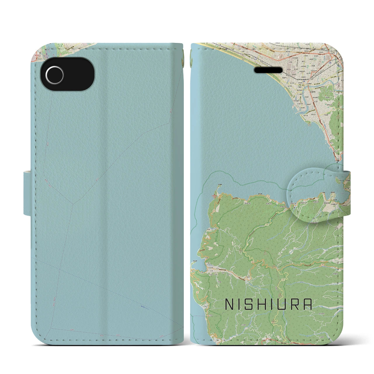 【西浦(静岡県)】地図柄iPhoneケース(手帳タイプ)ナチュラル・iPhone SE(第3 / 第2世代) / 8 / 7 / 6s / 6 用