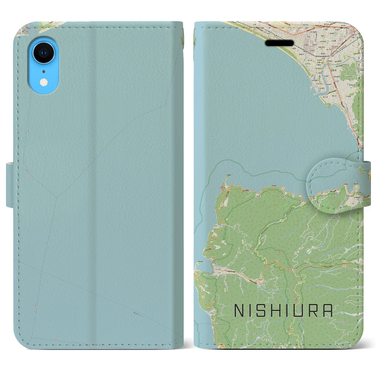 【西浦(静岡県)】地図柄iPhoneケース(手帳タイプ)ナチュラル・iPhone XR 用