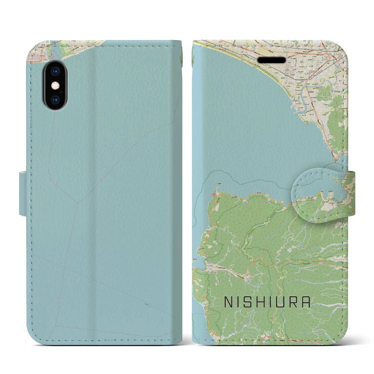 【西浦(静岡県)】地図柄iPhoneケース(手帳タイプ)ナチュラル・iPhone XS / X 用