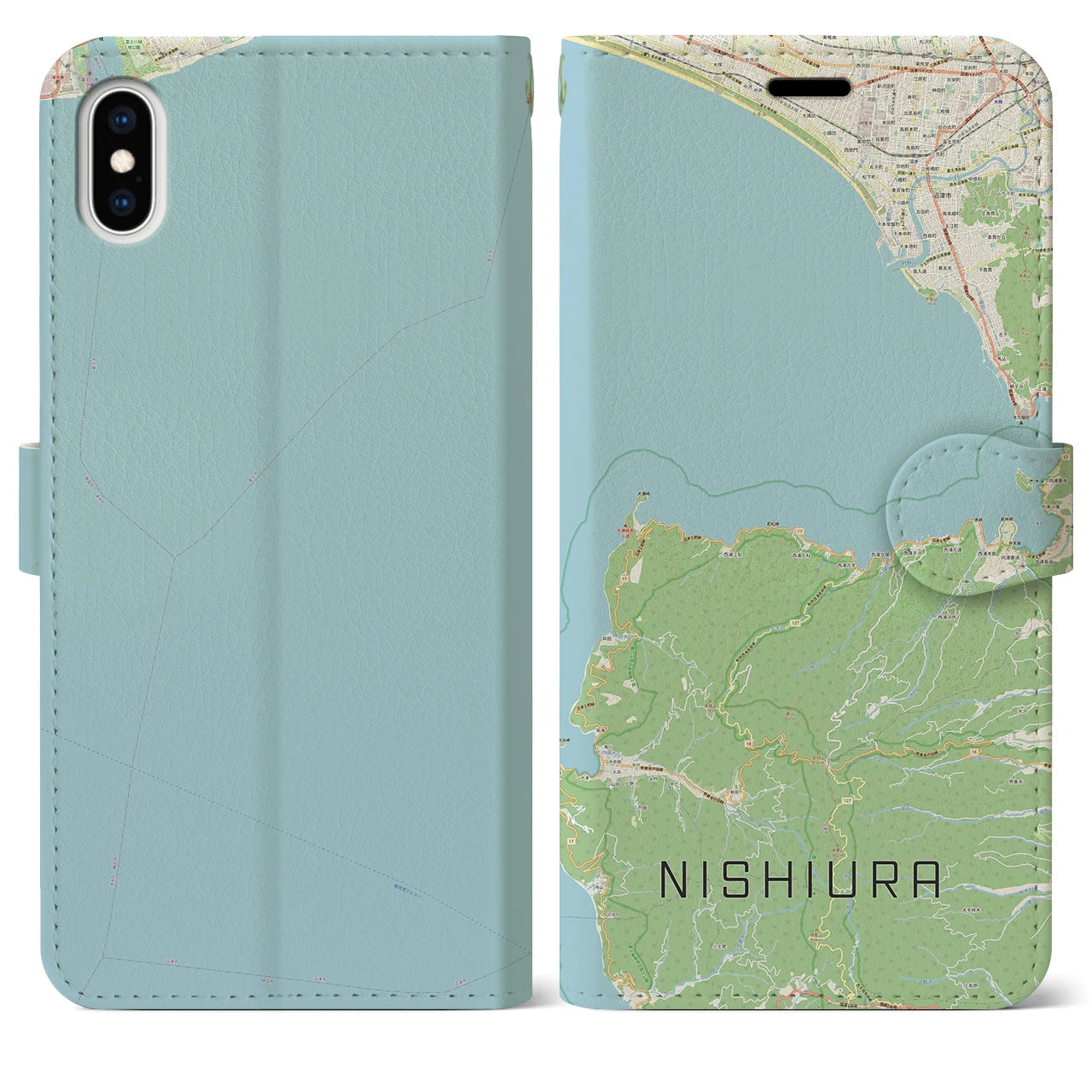 【西浦(静岡県)】地図柄iPhoneケース(手帳タイプ)ナチュラル・iPhone XS Max 用