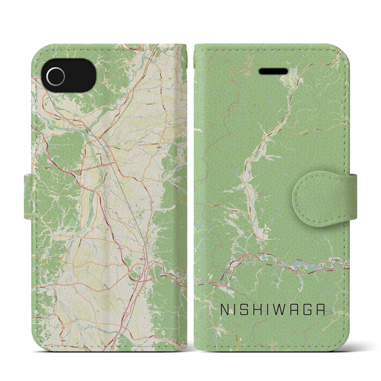【西和賀(岩手県)】地図柄iPhoneケース(手帳タイプ)ナチュラル・iPhone SE(第3 / 第2世代) / 8 / 7 / 6s / 6 用