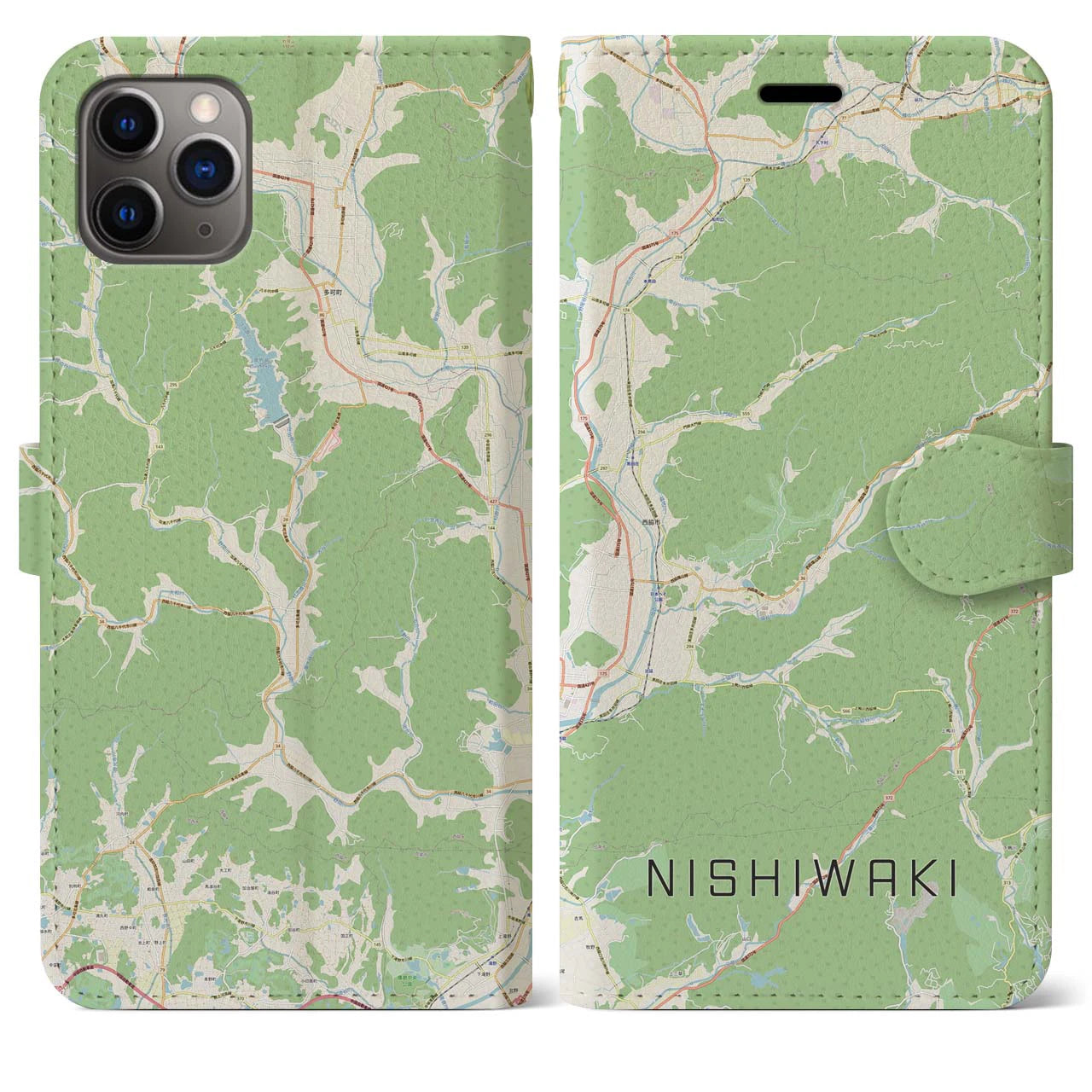 【西脇(兵庫県)】地図柄iPhoneケース(手帳タイプ)ナチュラル・iPhone 11 Pro Max 用