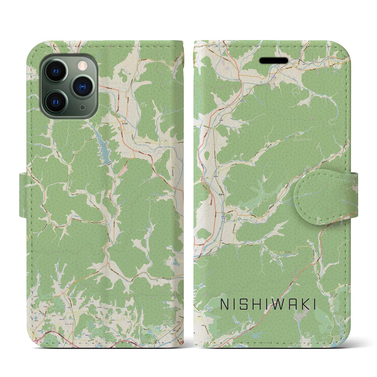 【西脇(兵庫県)】地図柄iPhoneケース(手帳タイプ)ナチュラル・iPhone 11 Pro 用