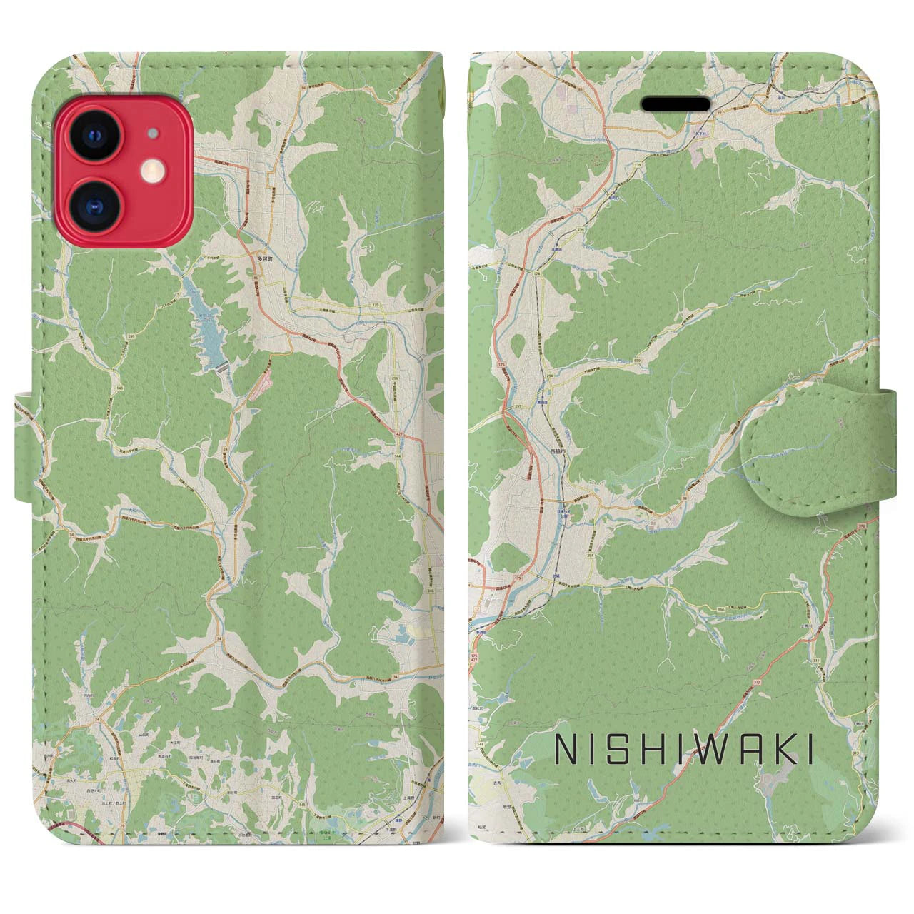 【西脇(兵庫県)】地図柄iPhoneケース(手帳タイプ)ナチュラル・iPhone 11 用