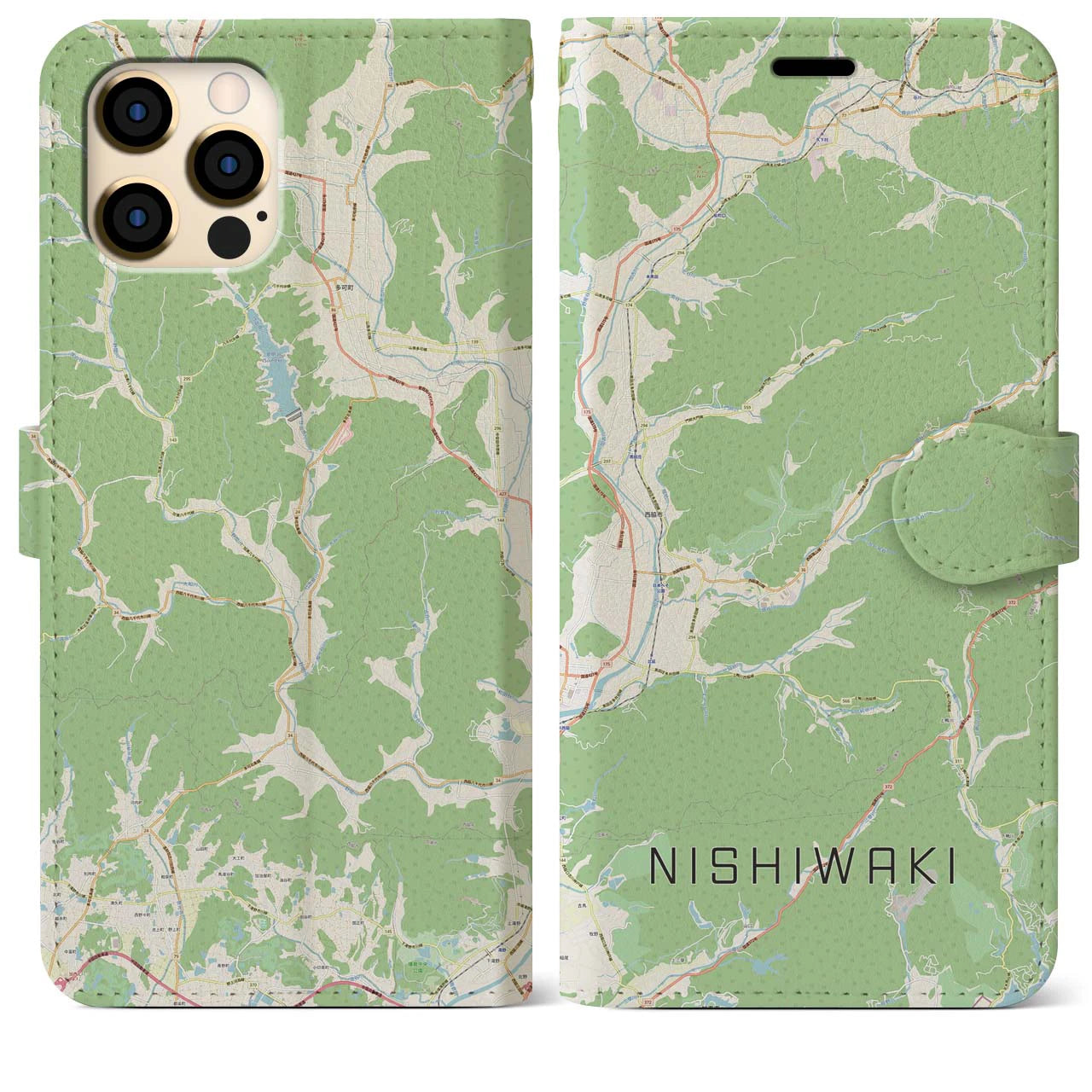 【西脇(兵庫県)】地図柄iPhoneケース(手帳タイプ)ナチュラル・iPhone 12 Pro Max 用