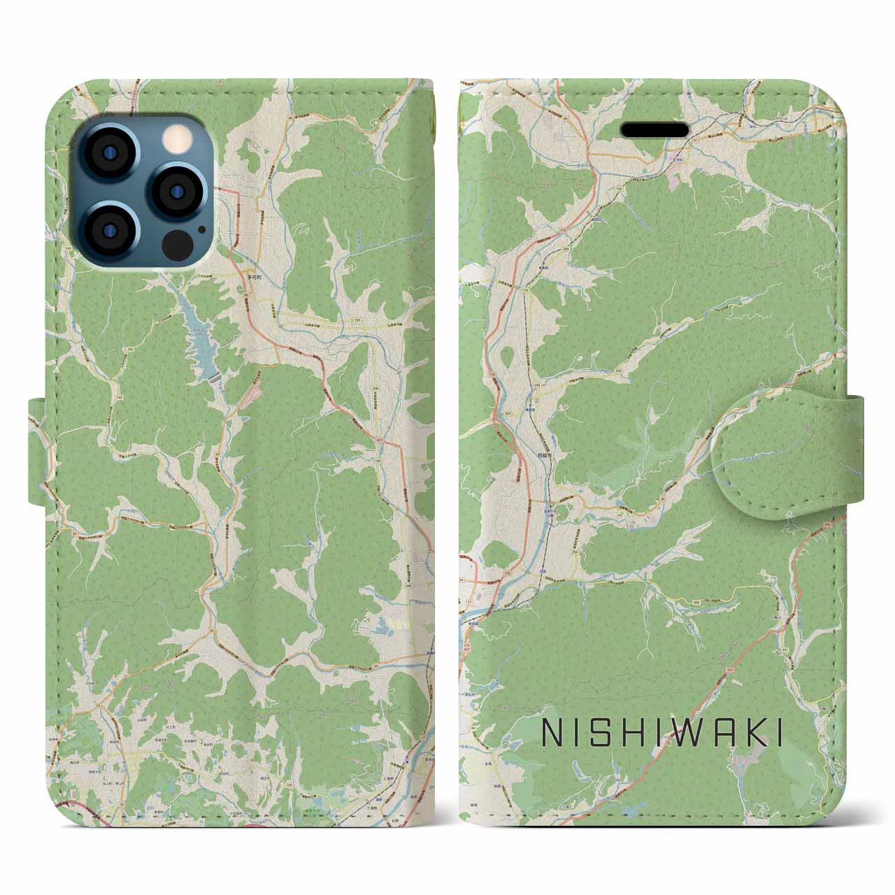 【西脇(兵庫県)】地図柄iPhoneケース(手帳タイプ)ナチュラル・iPhone 12 / 12 Pro 用