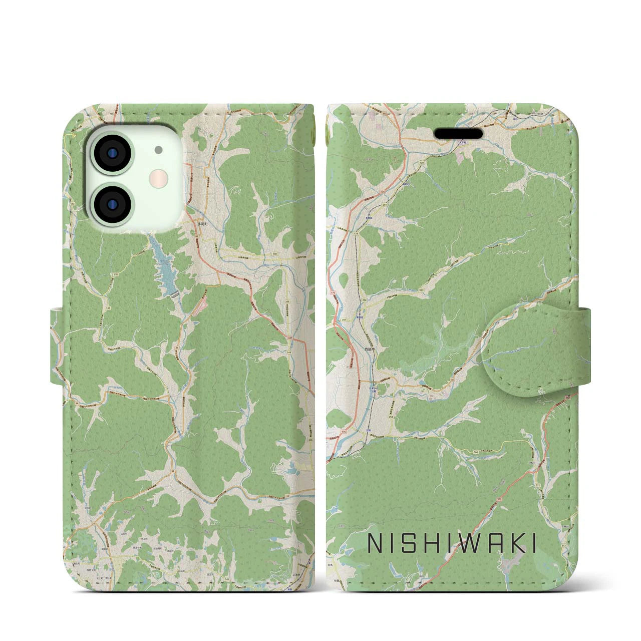 【西脇(兵庫県)】地図柄iPhoneケース(手帳タイプ)ナチュラル・iPhone 12 mini 用