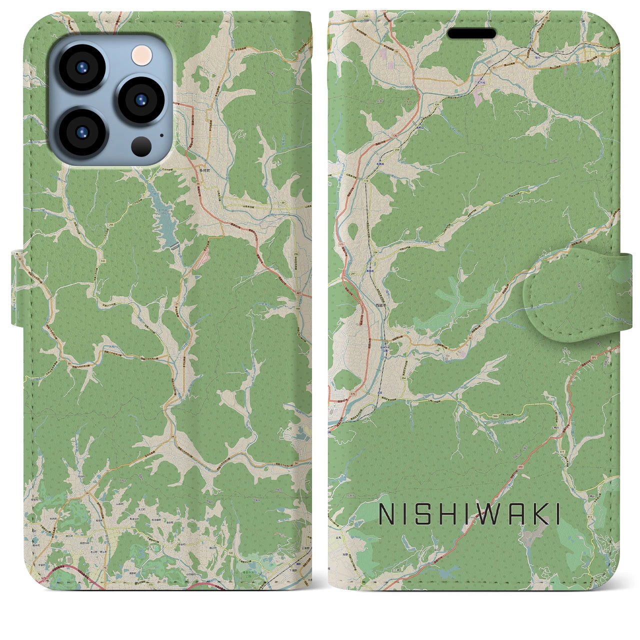 【西脇(兵庫県)】地図柄iPhoneケース(手帳タイプ)ナチュラル・iPhone 13 Pro Max 用