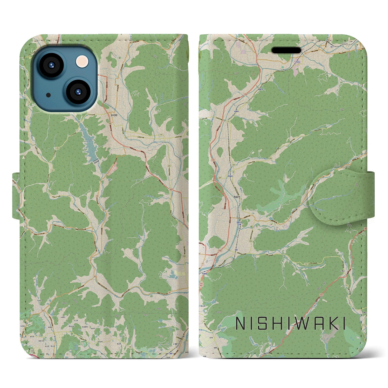 【西脇(兵庫県)】地図柄iPhoneケース(手帳タイプ)ナチュラル・iPhone 13 用
