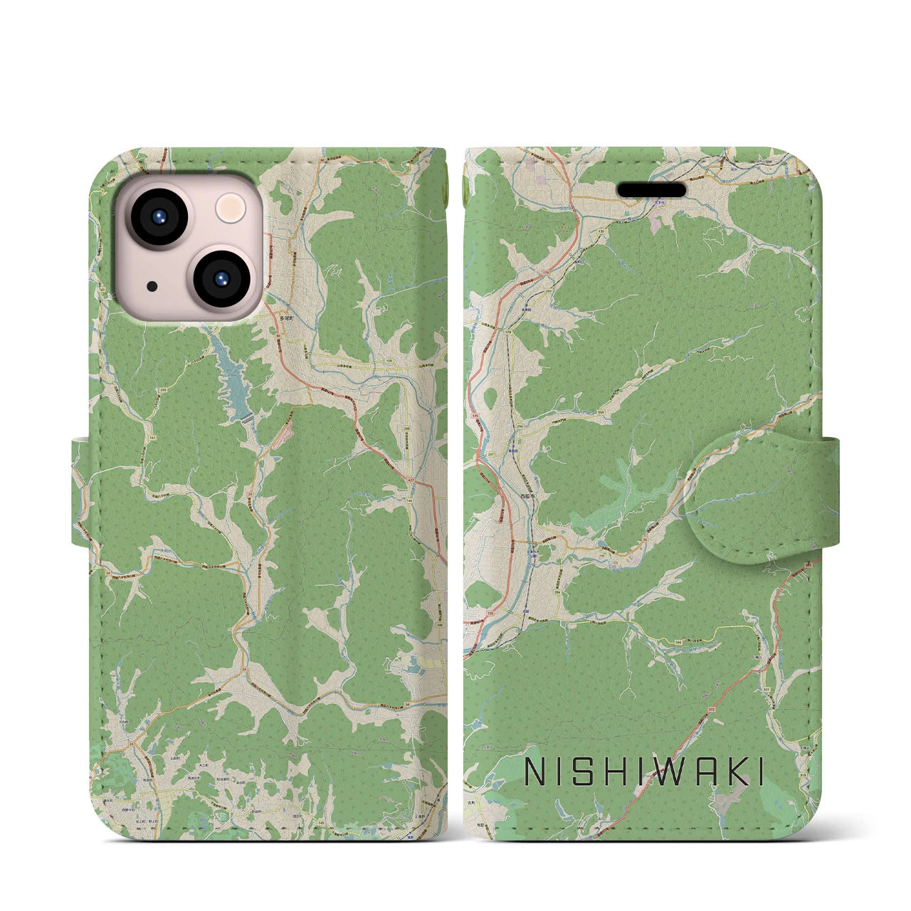 【西脇(兵庫県)】地図柄iPhoneケース(手帳タイプ)ナチュラル・iPhone 13 mini 用