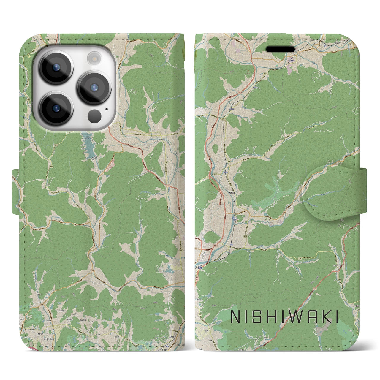 【西脇(兵庫県)】地図柄iPhoneケース(手帳タイプ)ナチュラル・iPhone 14 Pro 用
