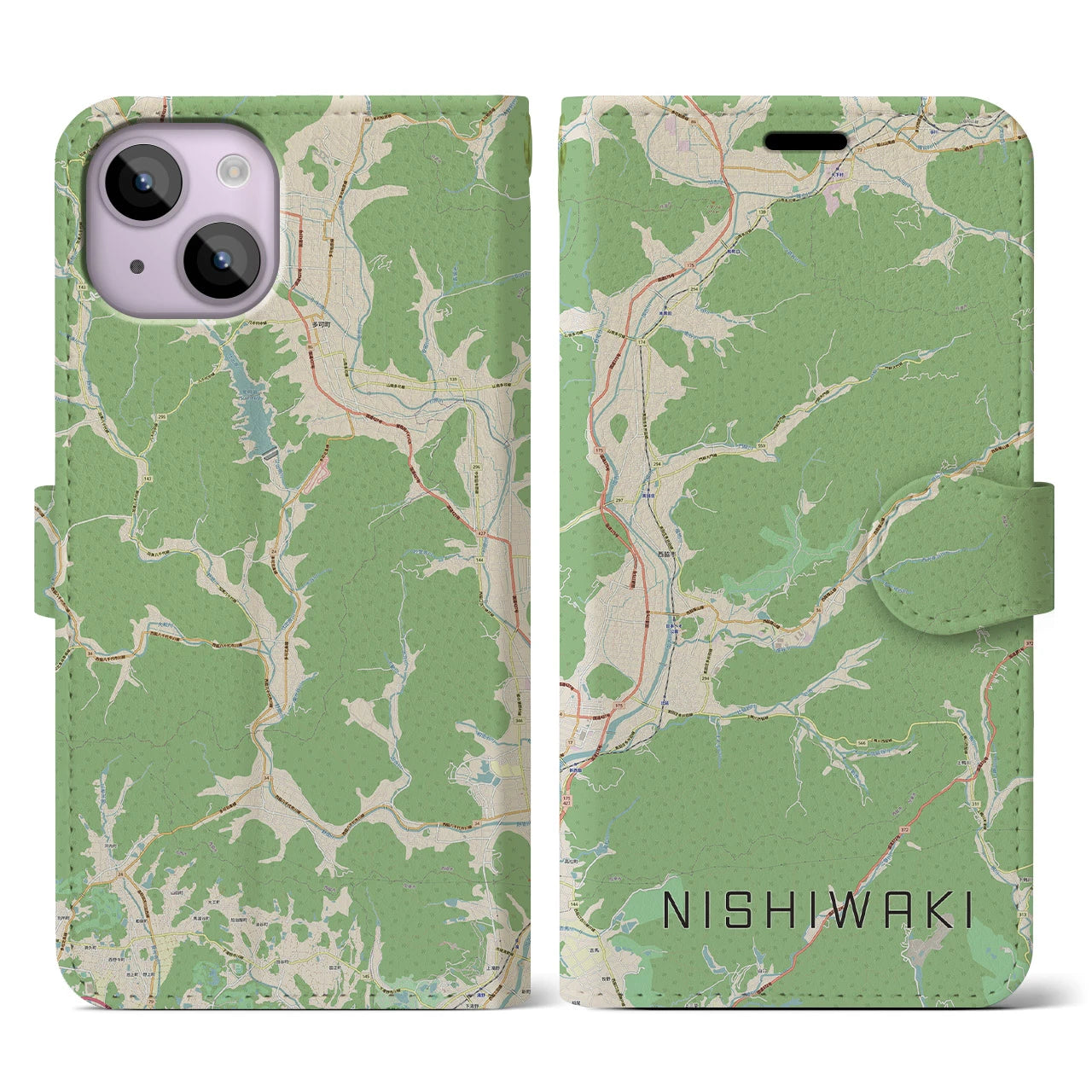 【西脇(兵庫県)】地図柄iPhoneケース(手帳タイプ)ナチュラル・iPhone 14 用