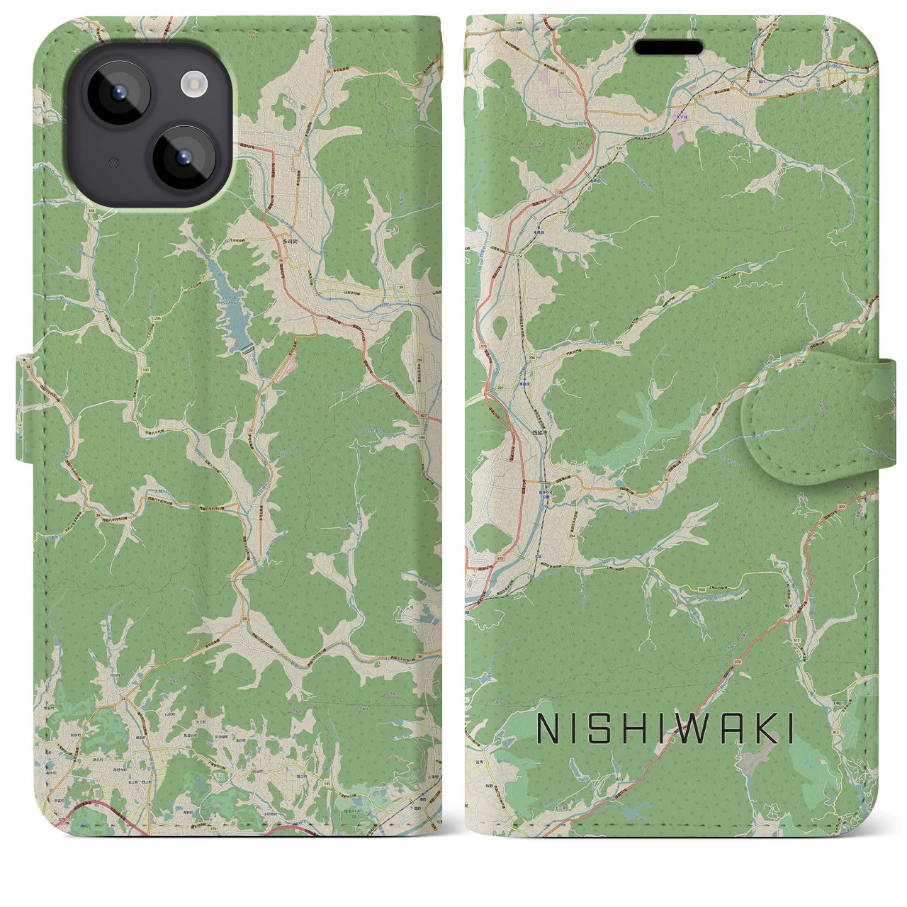 【西脇(兵庫県)】地図柄iPhoneケース(手帳タイプ)ナチュラル・iPhone 14 Plus 用