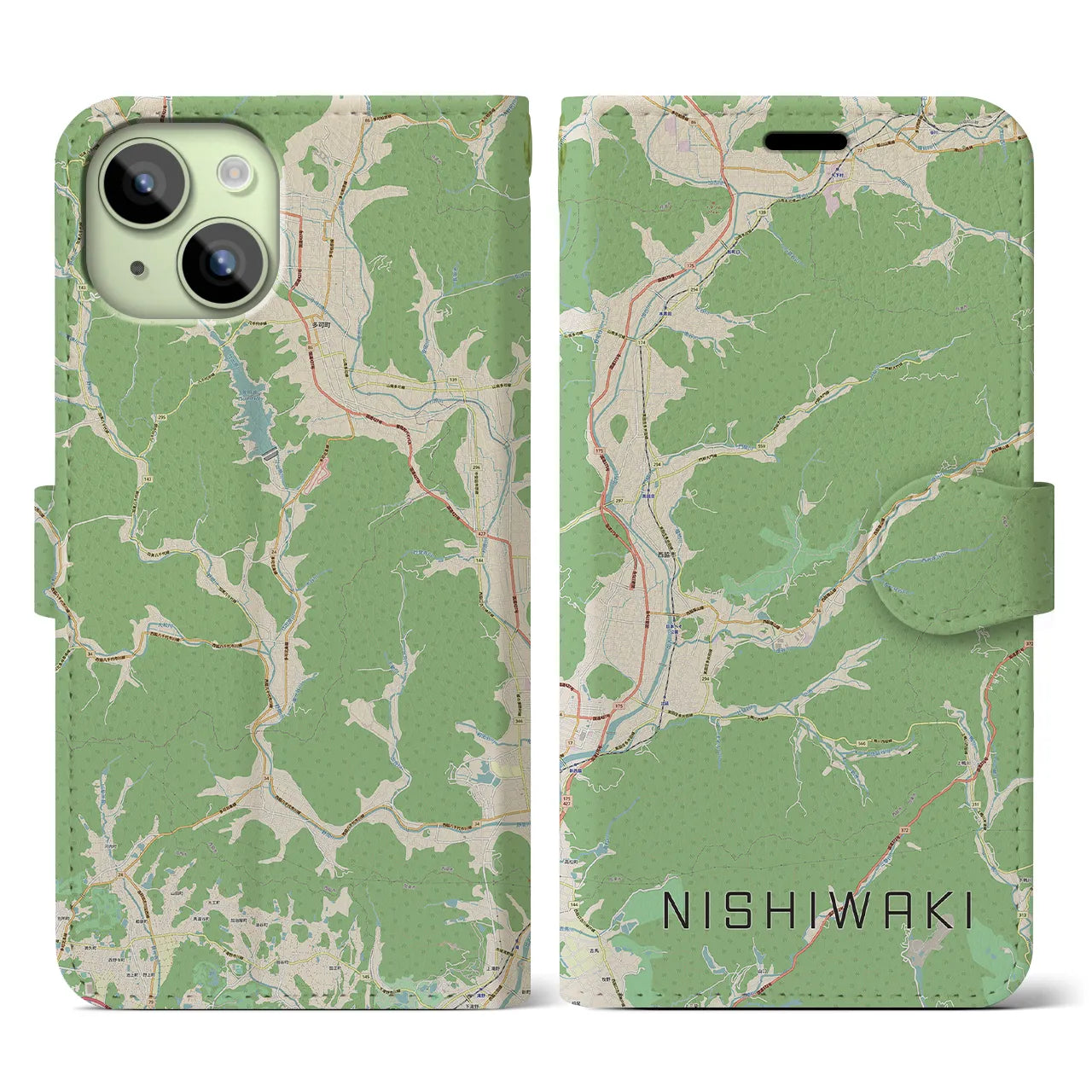 【西脇(兵庫県)】地図柄iPhoneケース(手帳タイプ)ナチュラル・iPhone 15 用