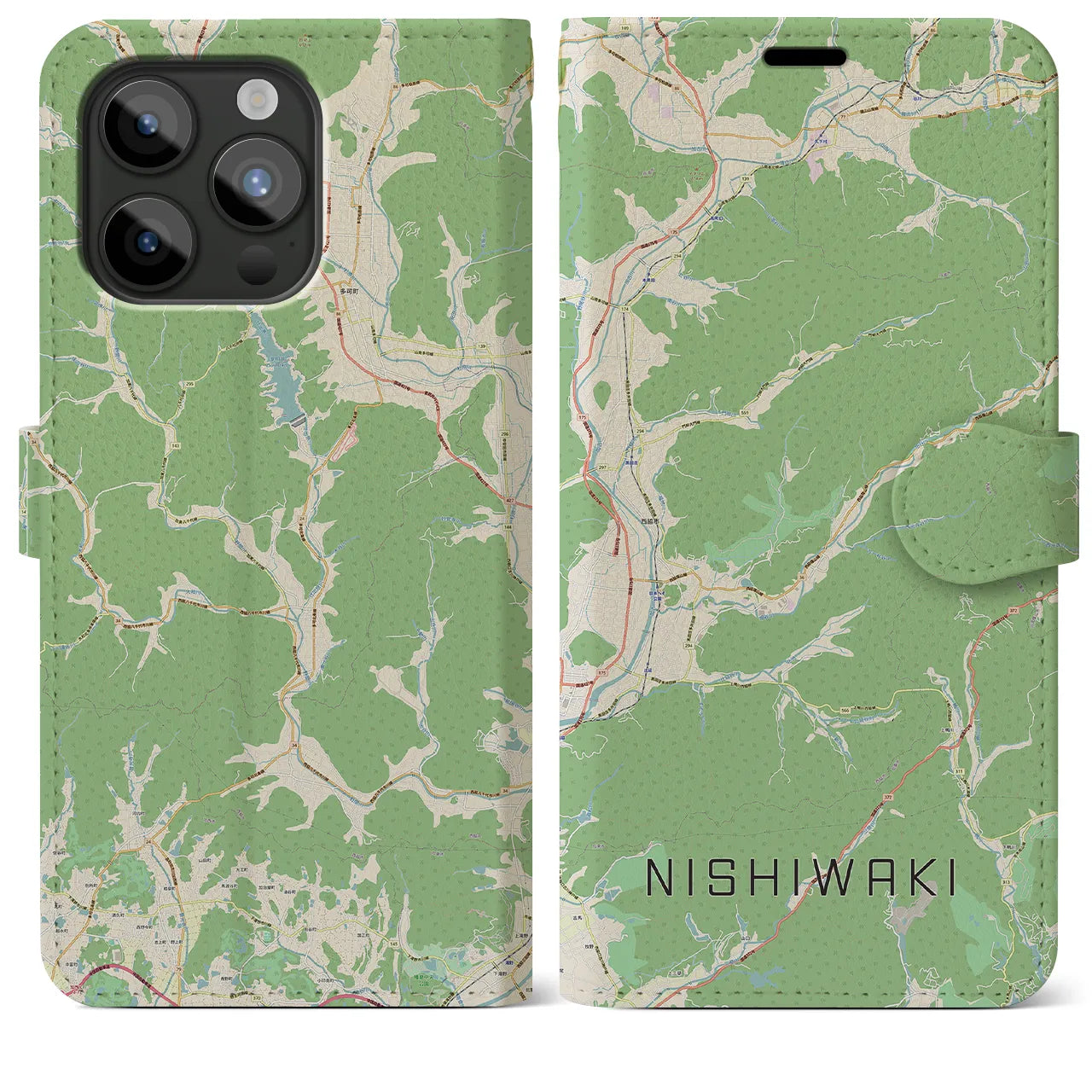 【西脇(兵庫県)】地図柄iPhoneケース(手帳タイプ)ナチュラル・iPhone 15 Pro Max 用