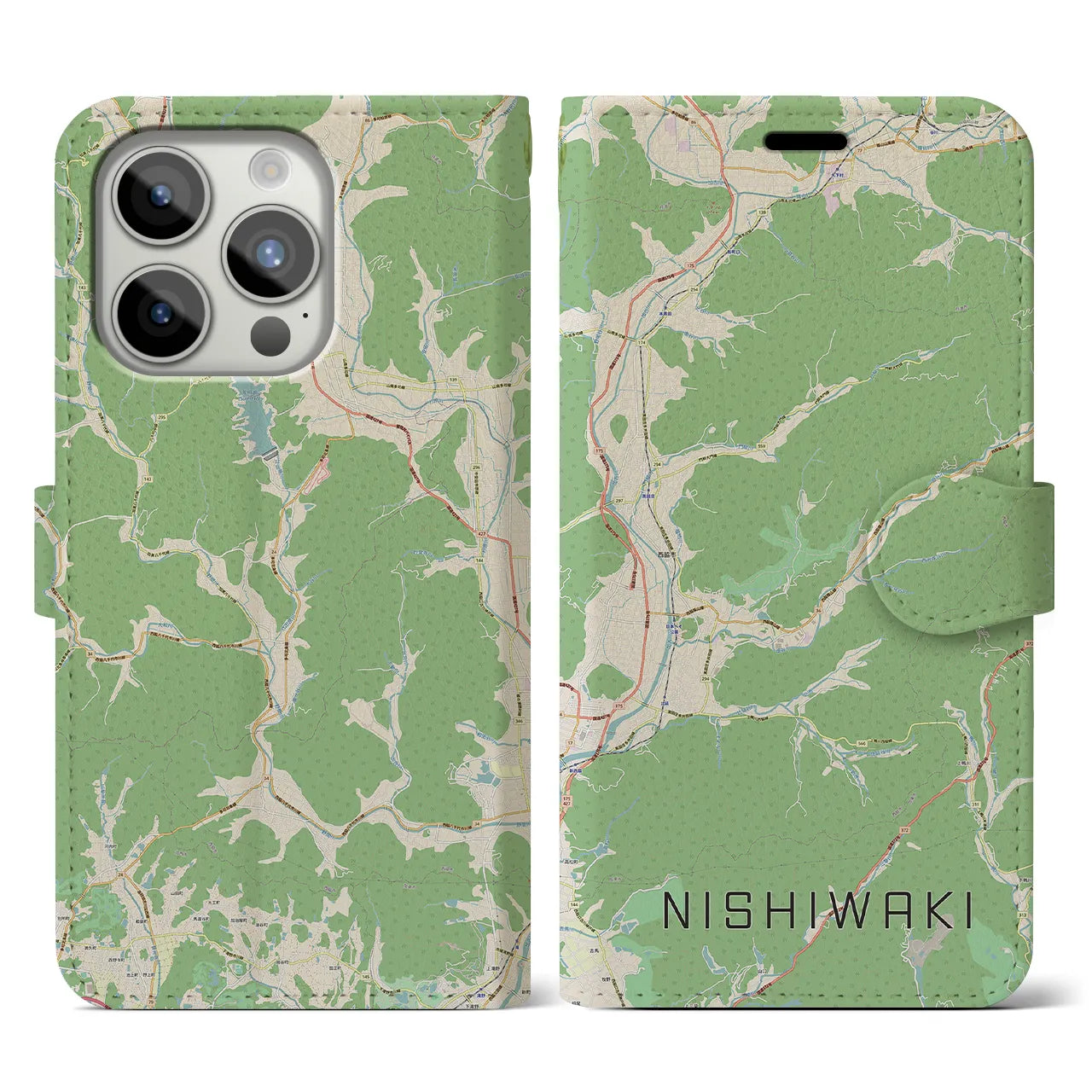 【西脇(兵庫県)】地図柄iPhoneケース(手帳タイプ)ナチュラル・iPhone 15 Pro 用