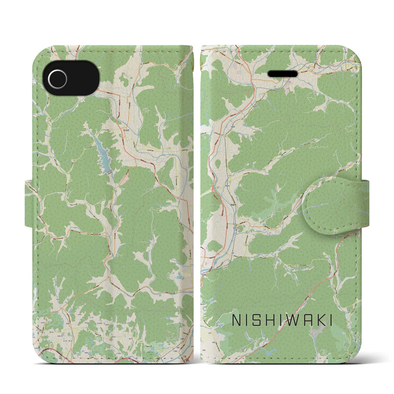 【西脇(兵庫県)】地図柄iPhoneケース(手帳タイプ)ナチュラル・iPhone SE(第3 / 第2世代) / 8 / 7 / 6s / 6 用