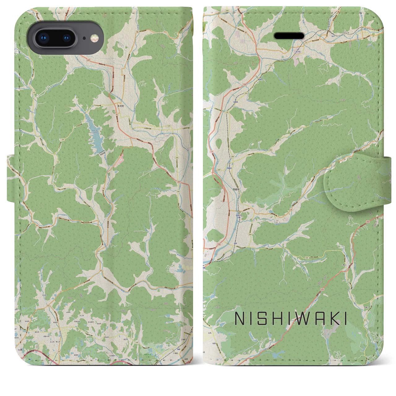 【西脇(兵庫県)】地図柄iPhoneケース(手帳タイプ)ナチュラル・iPhone 8Plus /7Plus / 6sPlus / 6Plus 用