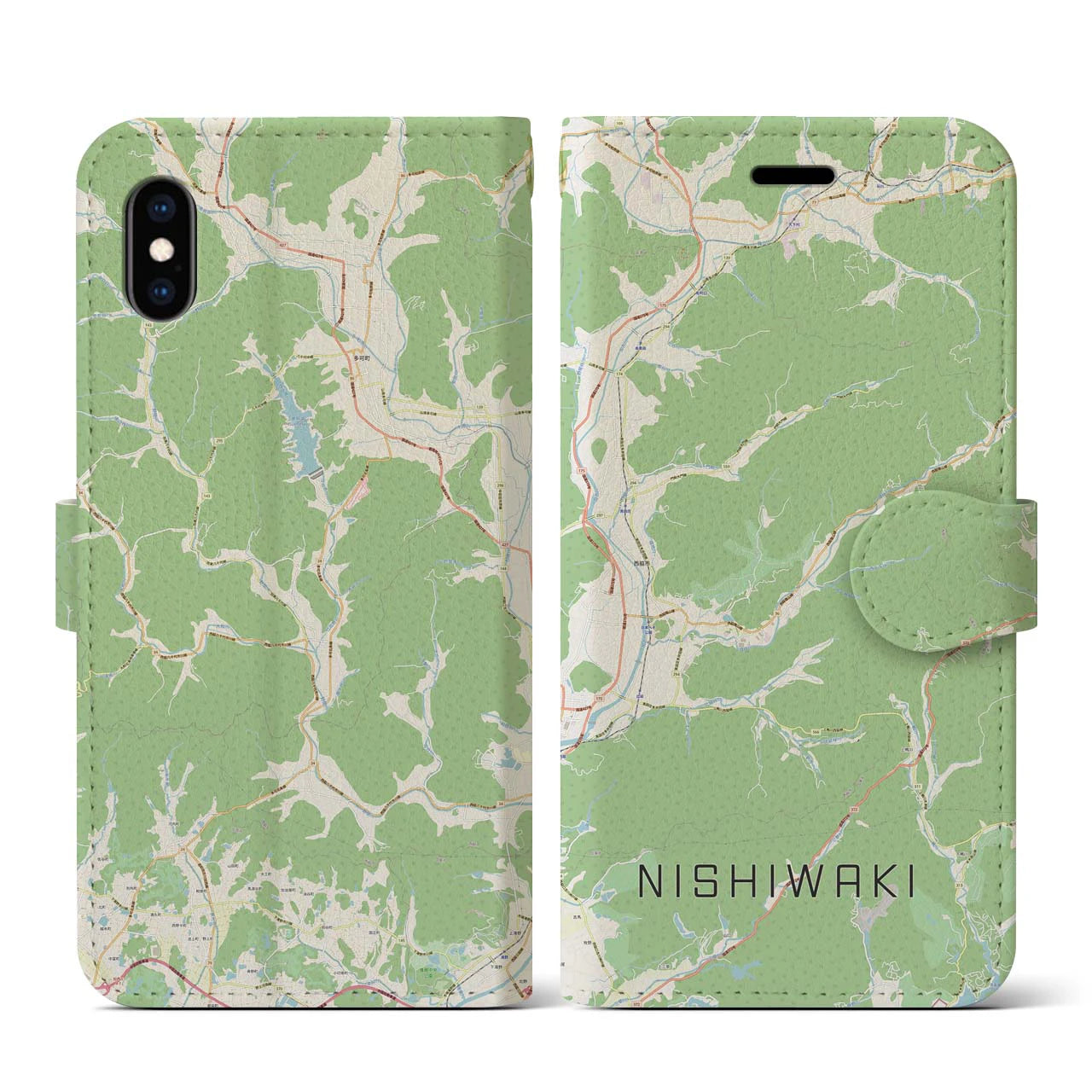 【西脇(兵庫県)】地図柄iPhoneケース(手帳タイプ)ナチュラル・iPhone XS / X 用