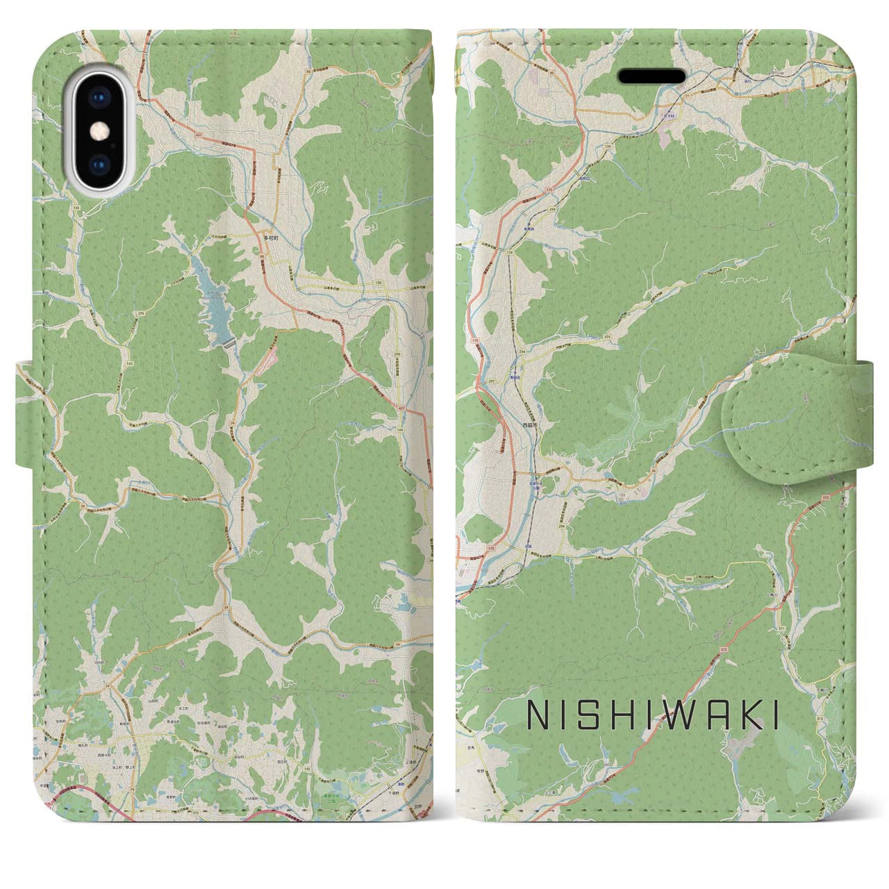 【西脇(兵庫県)】地図柄iPhoneケース(手帳タイプ)ナチュラル・iPhone XS Max 用