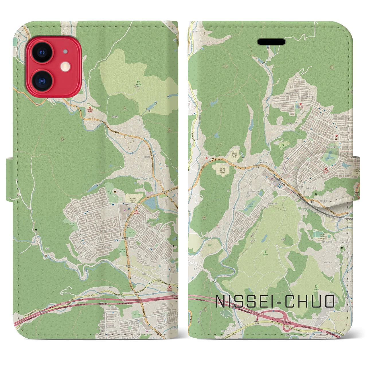 【日生中央(兵庫県)】地図柄iPhoneケース(手帳タイプ)ナチュラル・iPhone 11 用