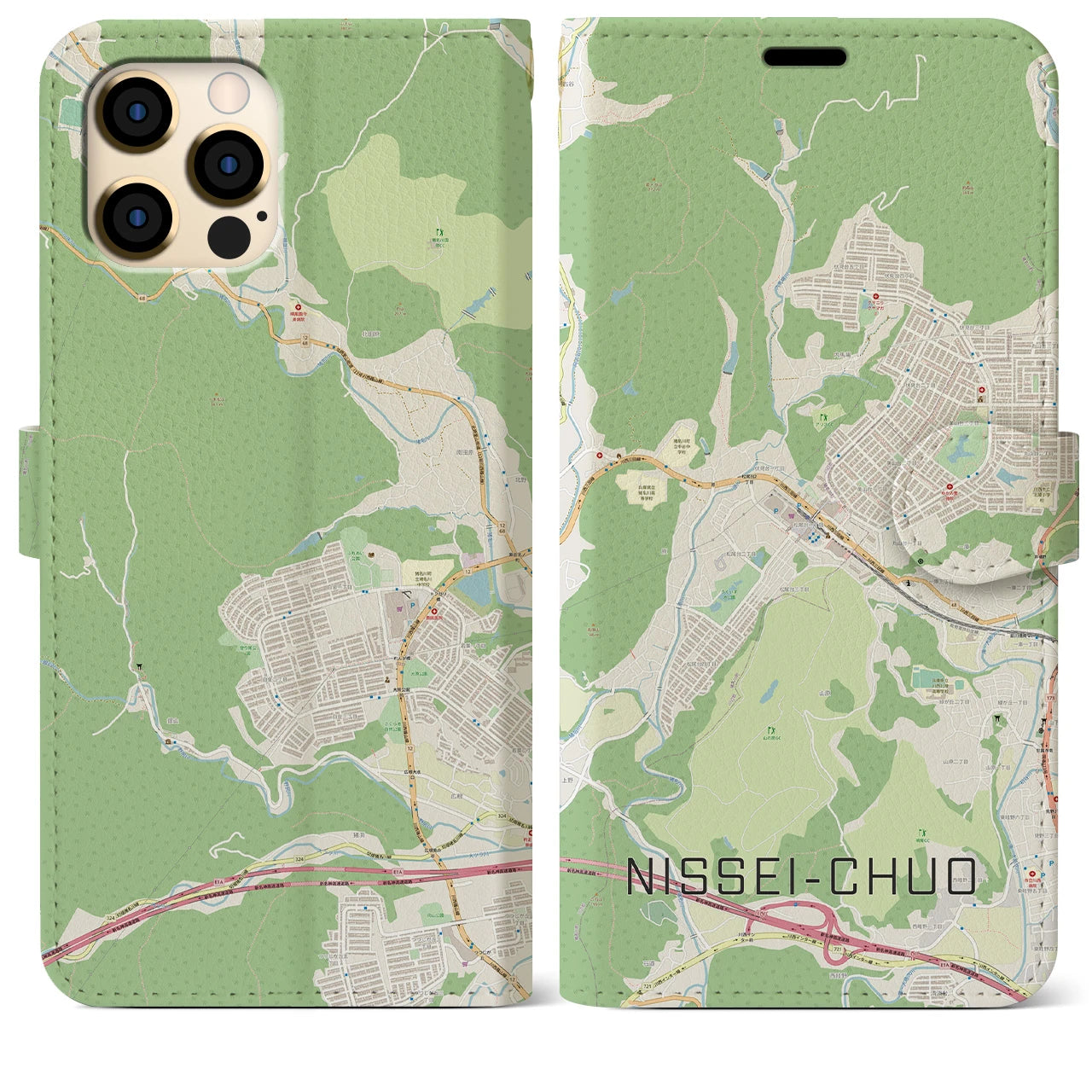 【日生中央(兵庫県)】地図柄iPhoneケース(手帳タイプ)ナチュラル・iPhone 12 Pro Max 用