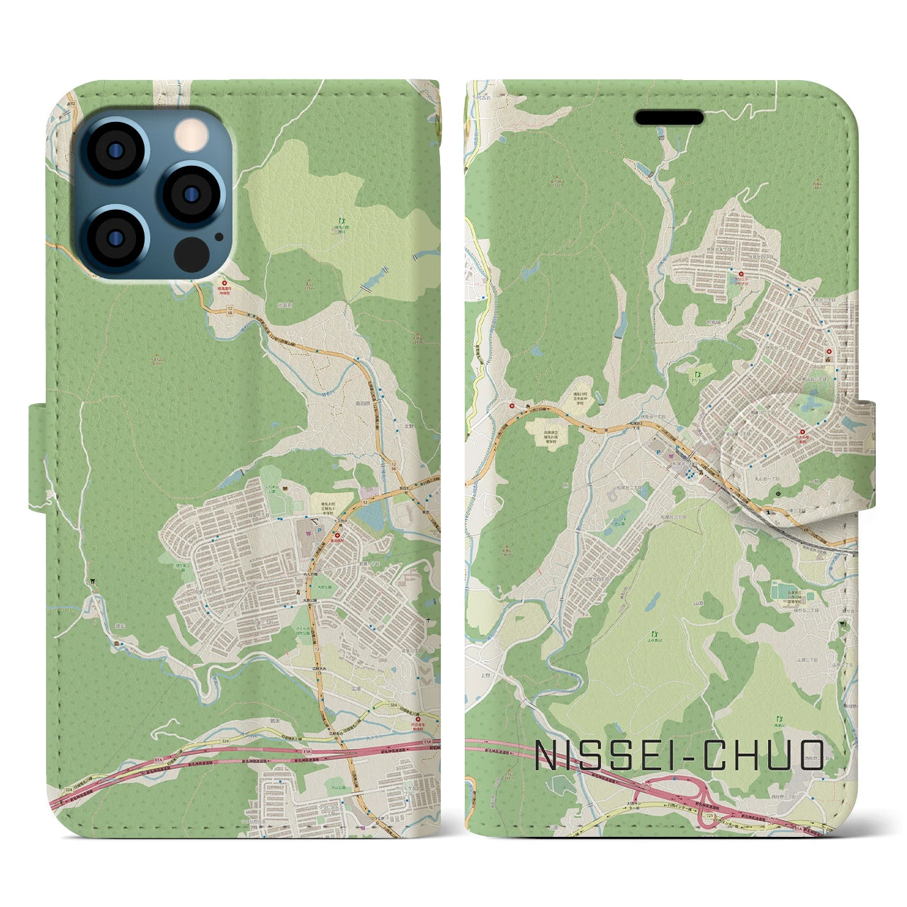【日生中央(兵庫県)】地図柄iPhoneケース(手帳タイプ)ナチュラル・iPhone 12 / 12 Pro 用