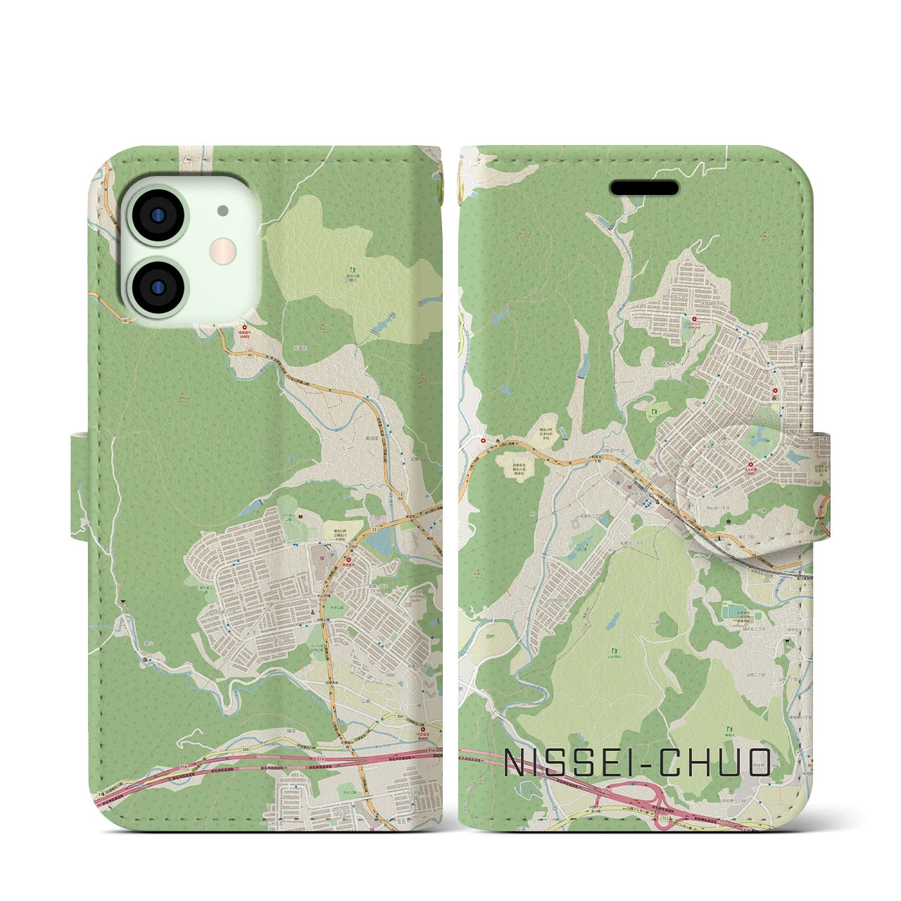 【日生中央(兵庫県)】地図柄iPhoneケース(手帳タイプ)ナチュラル・iPhone 12 mini 用