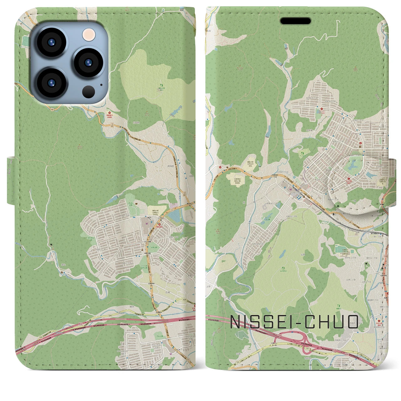 【日生中央(兵庫県)】地図柄iPhoneケース(手帳タイプ)ナチュラル・iPhone 13 Pro Max 用