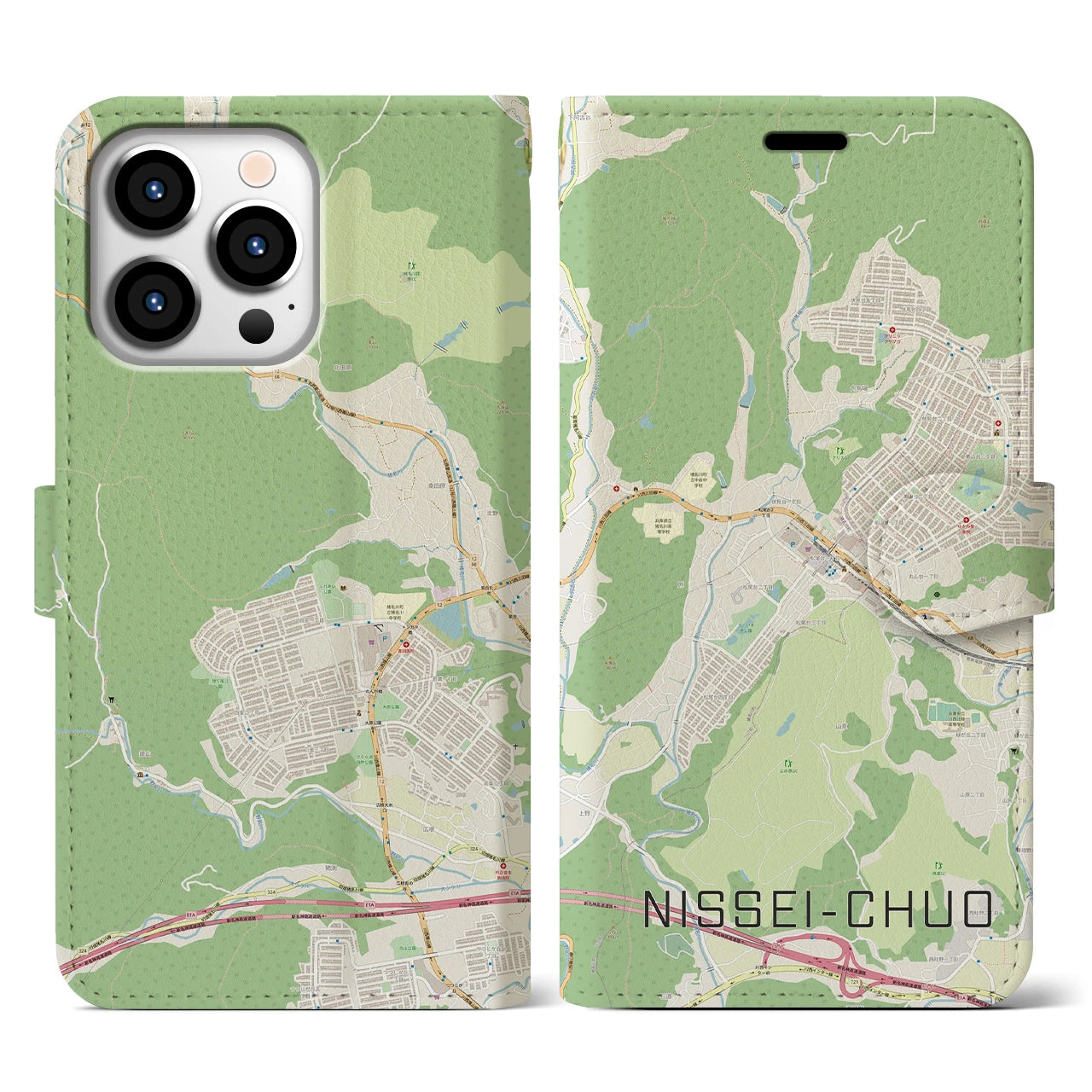 【日生中央(兵庫県)】地図柄iPhoneケース(手帳タイプ)ナチュラル・iPhone 13 Pro 用