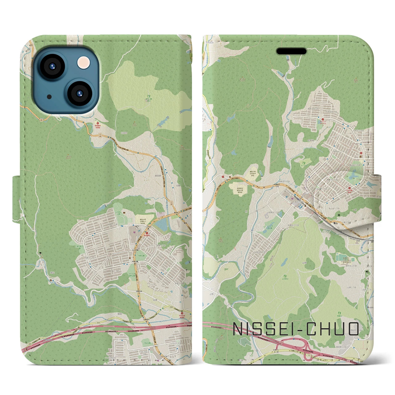 【日生中央(兵庫県)】地図柄iPhoneケース(手帳タイプ)ナチュラル・iPhone 13 用