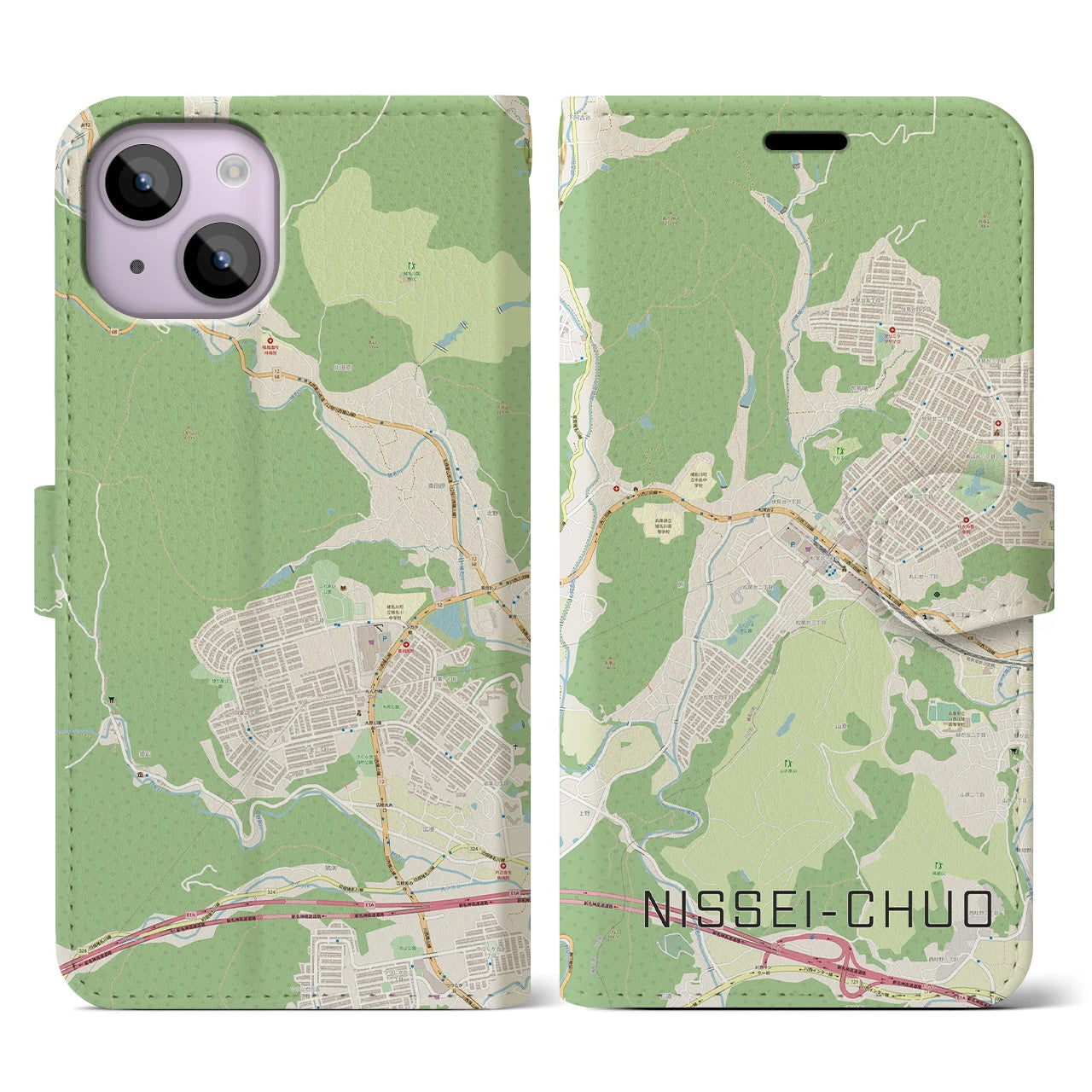 【日生中央(兵庫県)】地図柄iPhoneケース(手帳タイプ)ナチュラル・iPhone 14 用