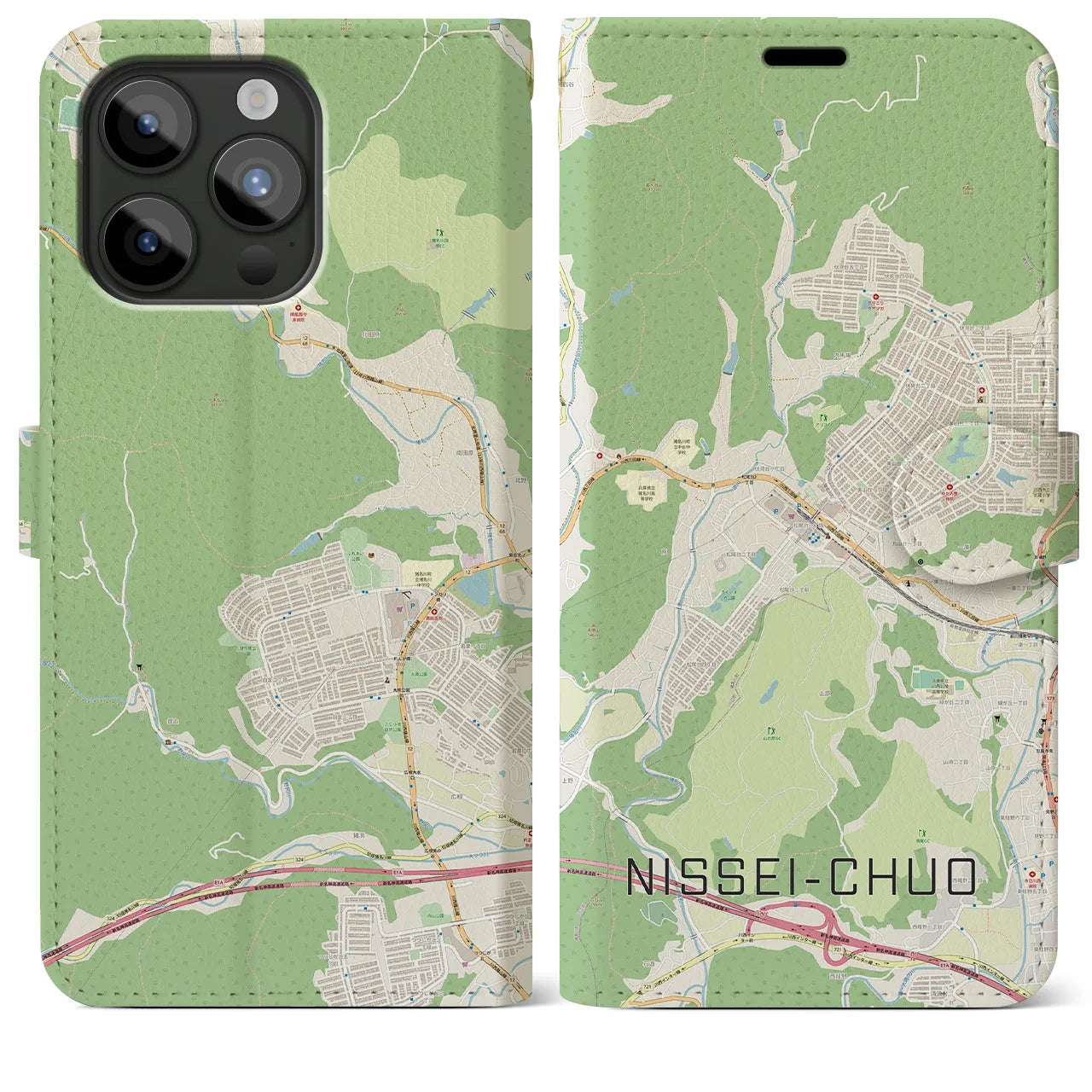 【日生中央(兵庫県)】地図柄iPhoneケース(手帳タイプ)ナチュラル・iPhone 15 Pro Max 用