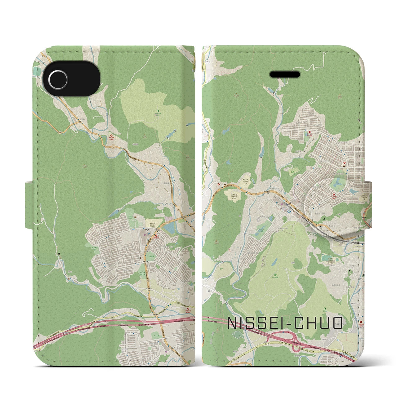 【日生中央(兵庫県)】地図柄iPhoneケース(手帳タイプ)ナチュラル・iPhone SE(第3 / 第2世代) / 8 / 7 / 6s / 6 用