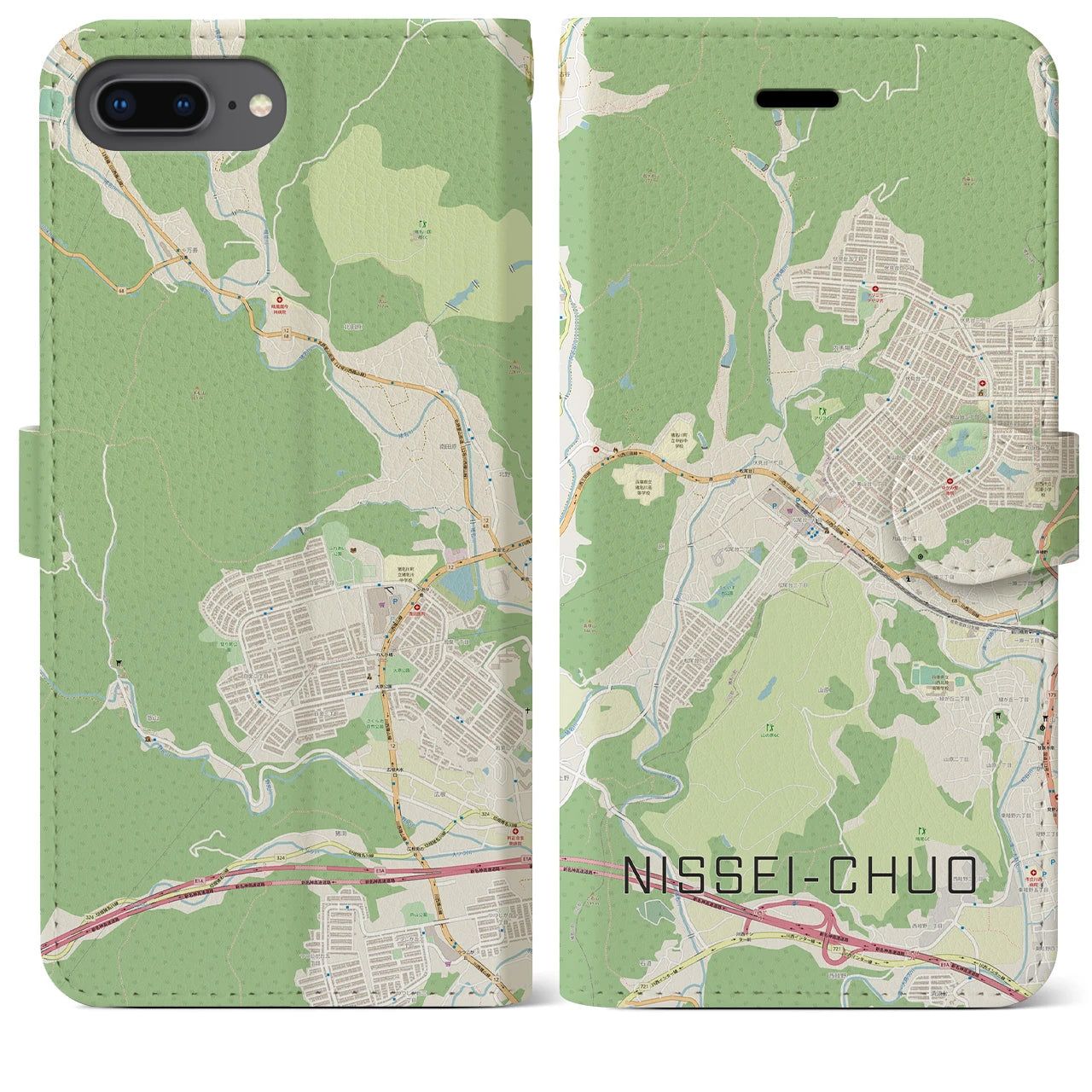 【日生中央(兵庫県)】地図柄iPhoneケース(手帳タイプ)ナチュラル・iPhone 8Plus /7Plus / 6sPlus / 6Plus 用