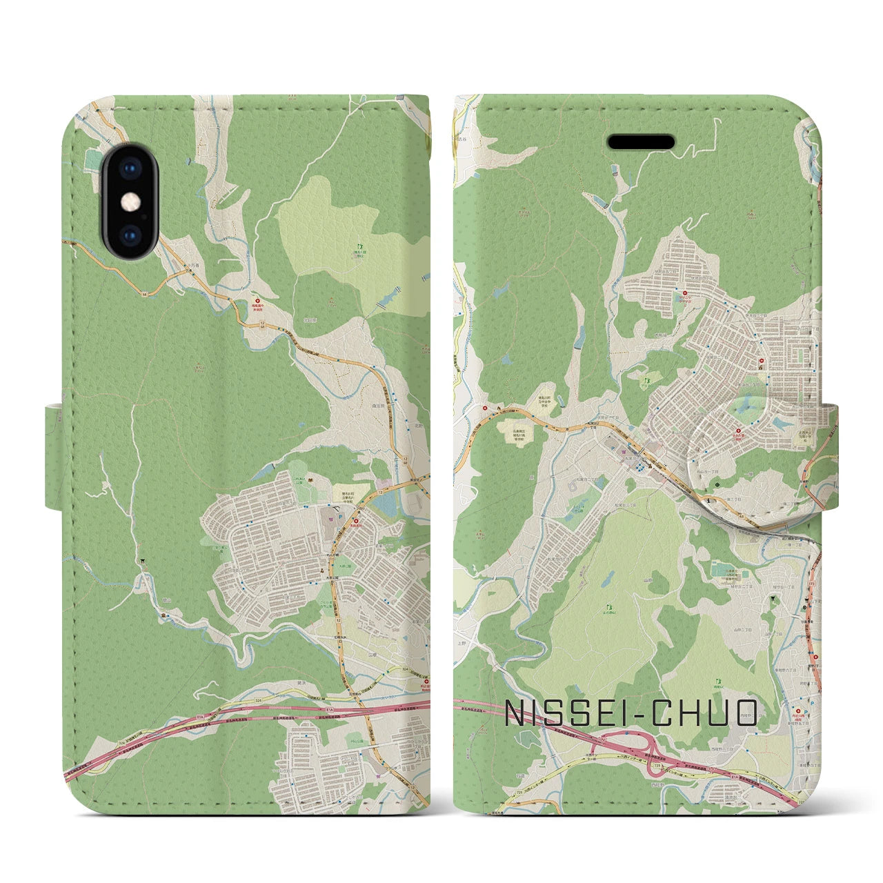【日生中央(兵庫県)】地図柄iPhoneケース(手帳タイプ)ナチュラル・iPhone XS / X 用