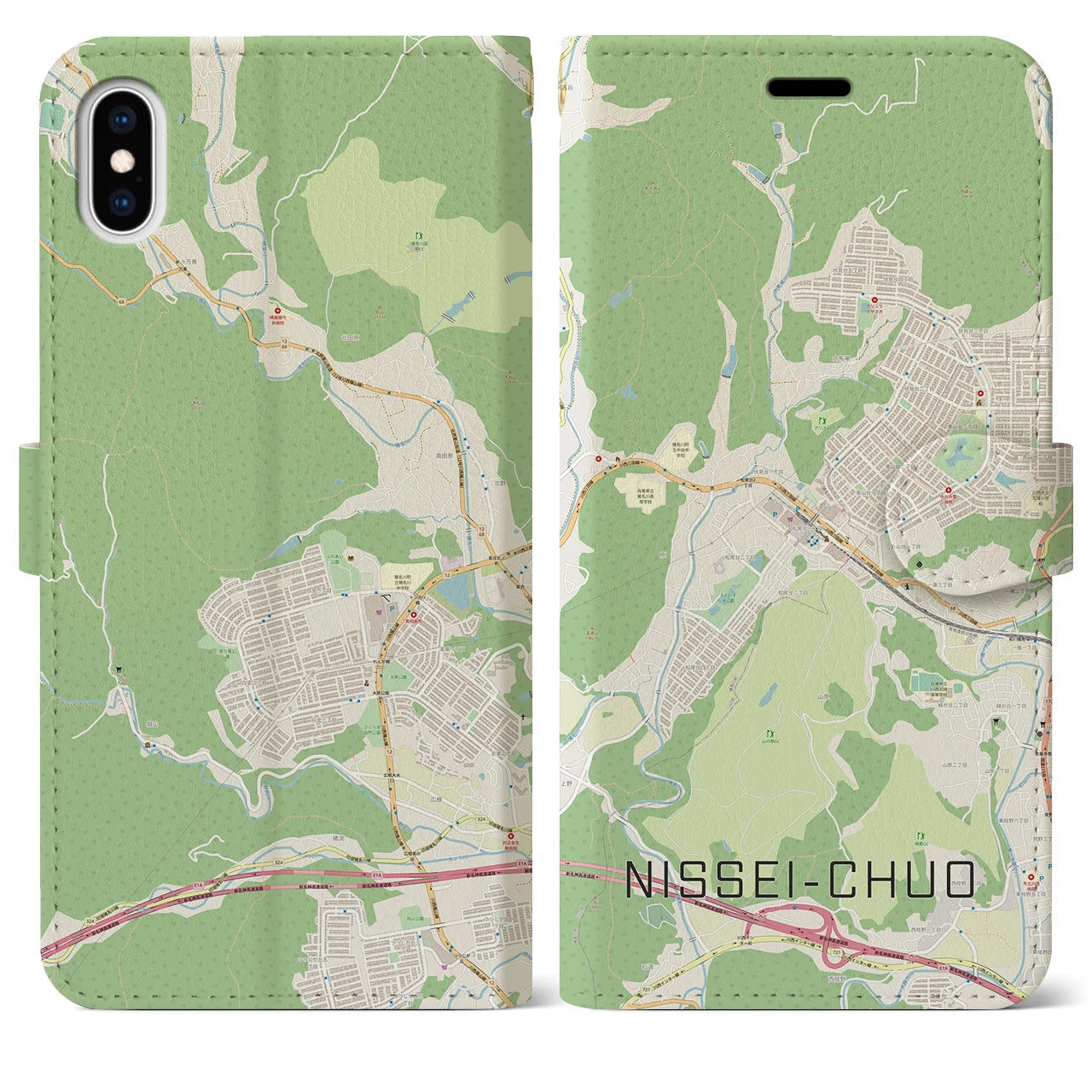 【日生中央(兵庫県)】地図柄iPhoneケース(手帳タイプ)ナチュラル・iPhone XS Max 用