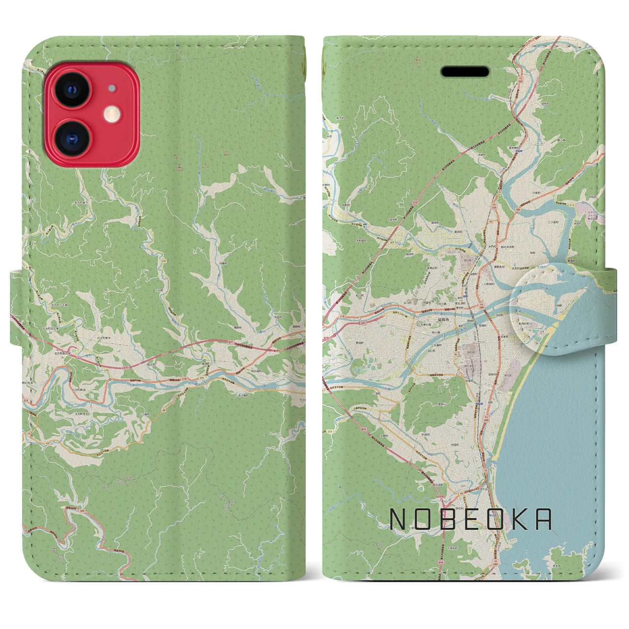 【延岡(宮崎県)】地図柄iPhoneケース(手帳タイプ)ナチュラル・iPhone 11 用