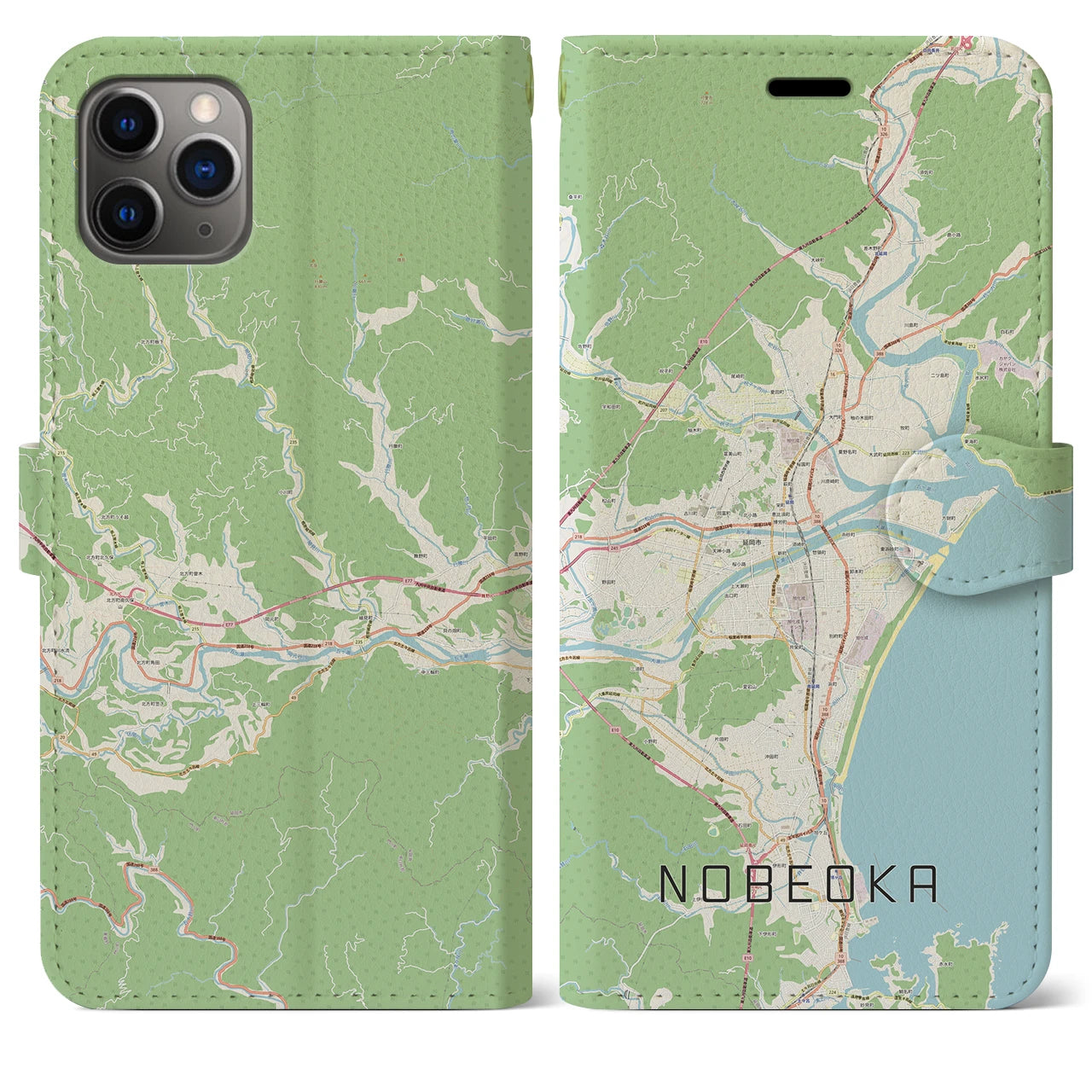 【延岡(宮崎県)】地図柄iPhoneケース(手帳タイプ)ナチュラル・iPhone 11 Pro Max 用