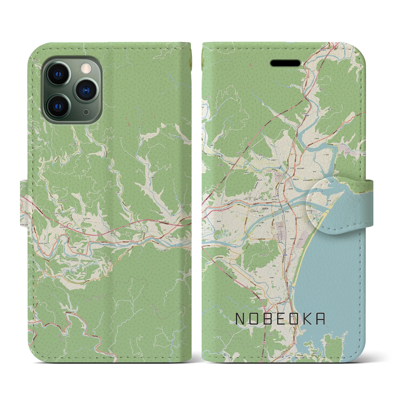 【延岡(宮崎県)】地図柄iPhoneケース(手帳タイプ)ナチュラル・iPhone 11 Pro 用