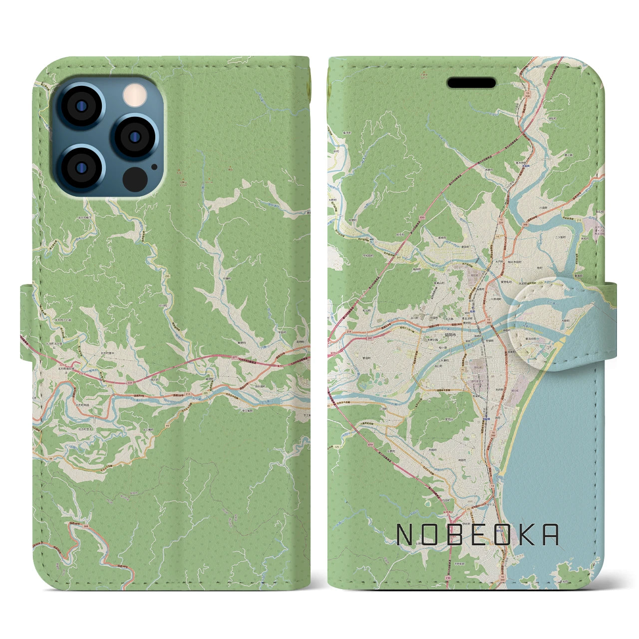 【延岡(宮崎県)】地図柄iPhoneケース(手帳タイプ)ナチュラル・iPhone 12 / 12 Pro 用