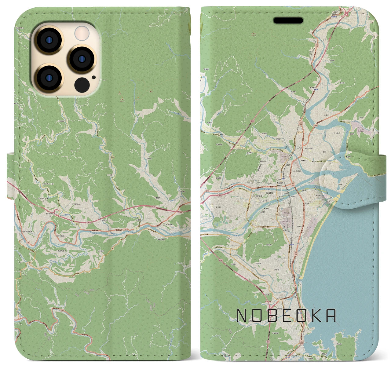 【延岡(宮崎県)】地図柄iPhoneケース(手帳タイプ)ナチュラル・iPhone 12 Pro Max 用