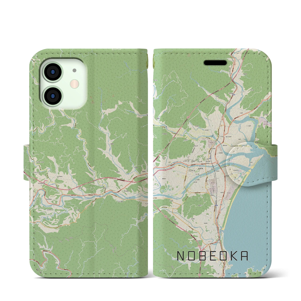 【延岡(宮崎県)】地図柄iPhoneケース(手帳タイプ)ナチュラル・iPhone 12 mini 用