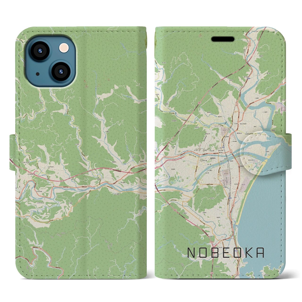【延岡(宮崎県)】地図柄iPhoneケース(手帳タイプ)ナチュラル・iPhone 13 用