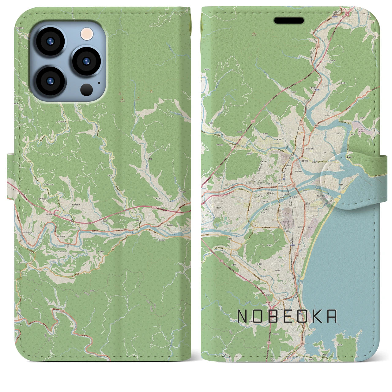 【延岡(宮崎県)】地図柄iPhoneケース(手帳タイプ)ナチュラル・iPhone 13 Pro Max 用