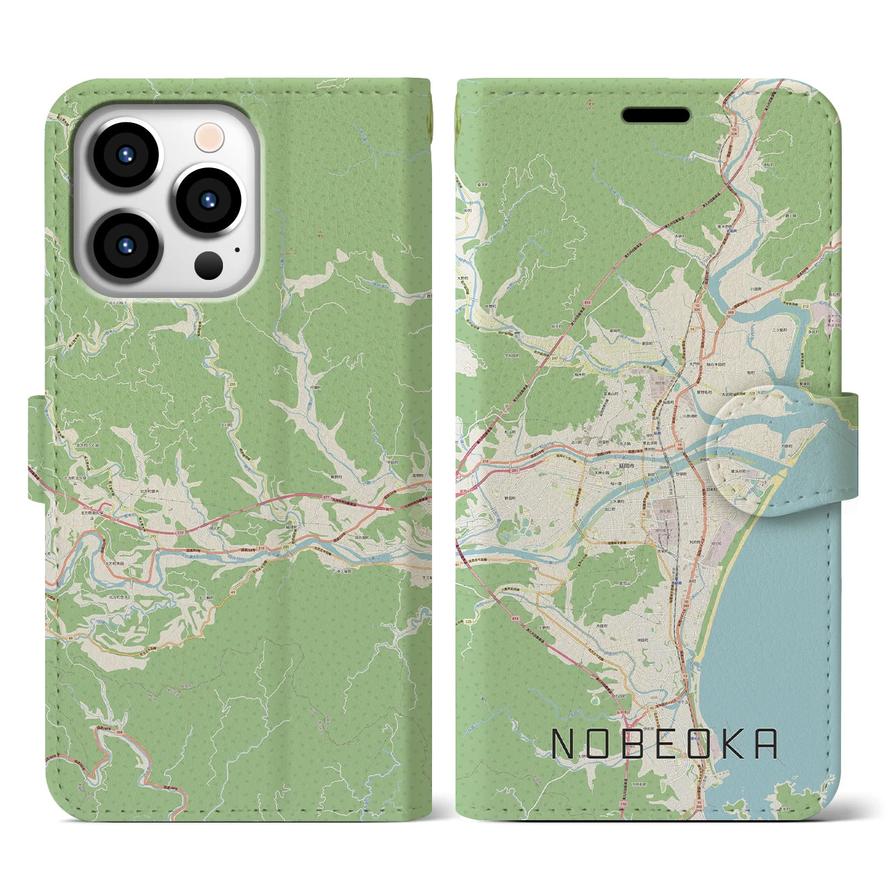 【延岡(宮崎県)】地図柄iPhoneケース(手帳タイプ)ナチュラル・iPhone 13 Pro 用