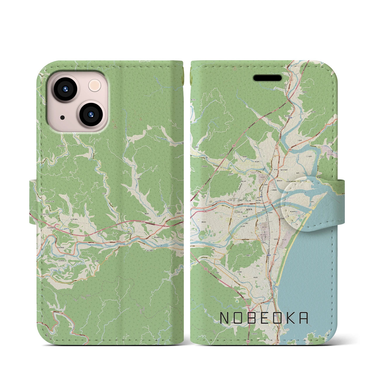 【延岡(宮崎県)】地図柄iPhoneケース(手帳タイプ)ナチュラル・iPhone 13 mini 用
