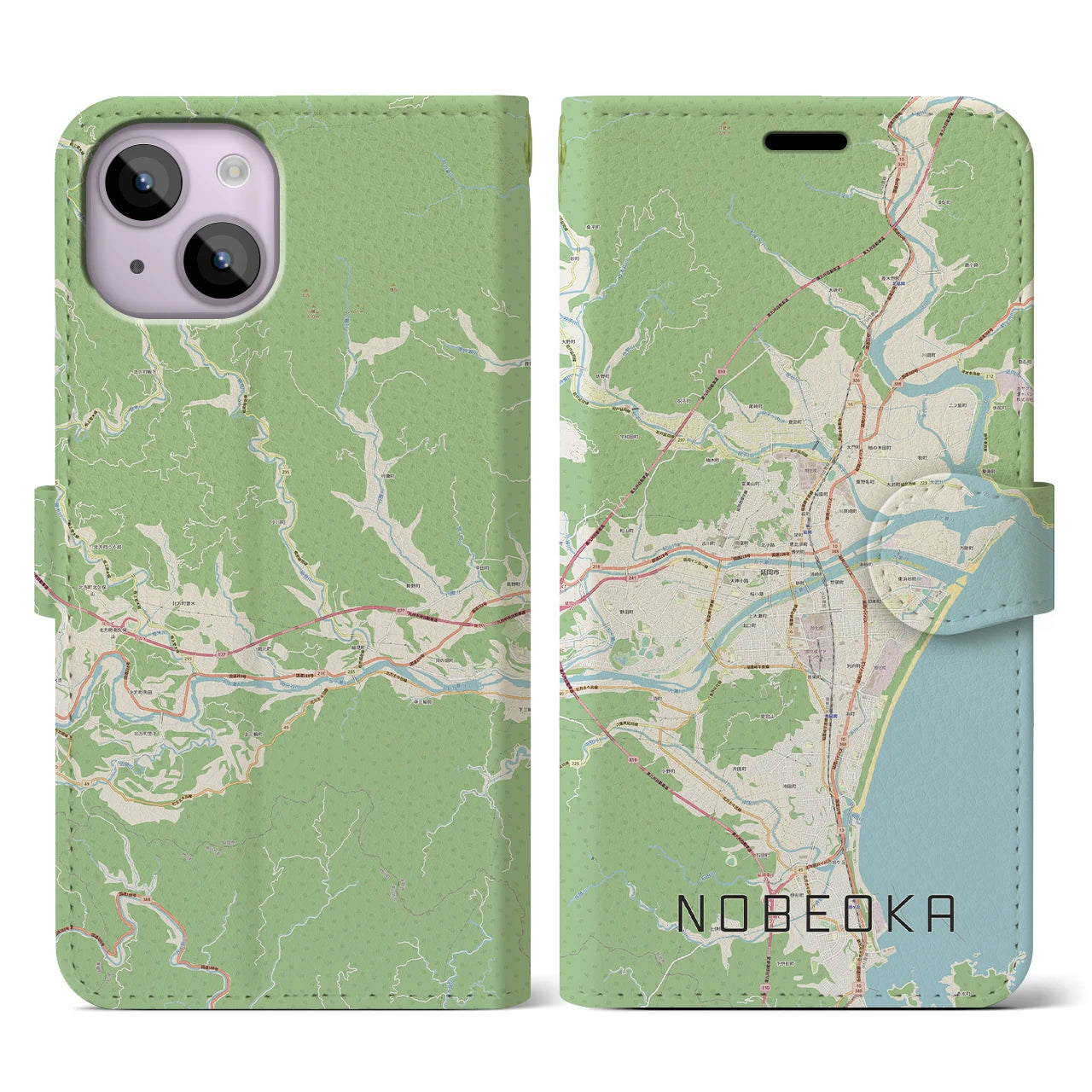 【延岡(宮崎県)】地図柄iPhoneケース(手帳タイプ)ナチュラル・iPhone 14 用